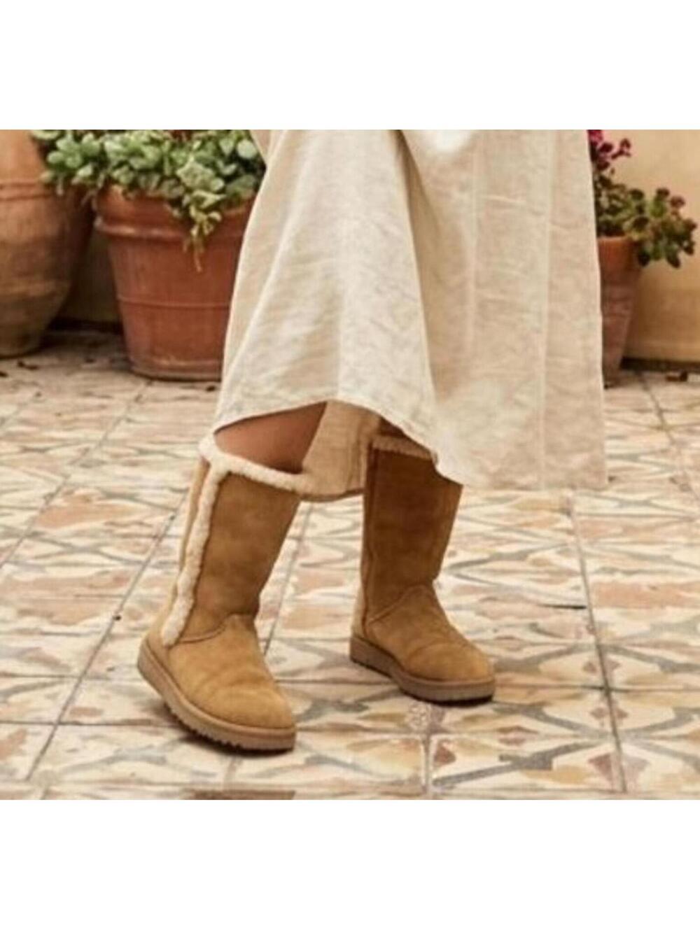 VTG Tan Suede Sherpa Boots 9 Penny Lane Boho Fairy Whimsigoth Dreamy